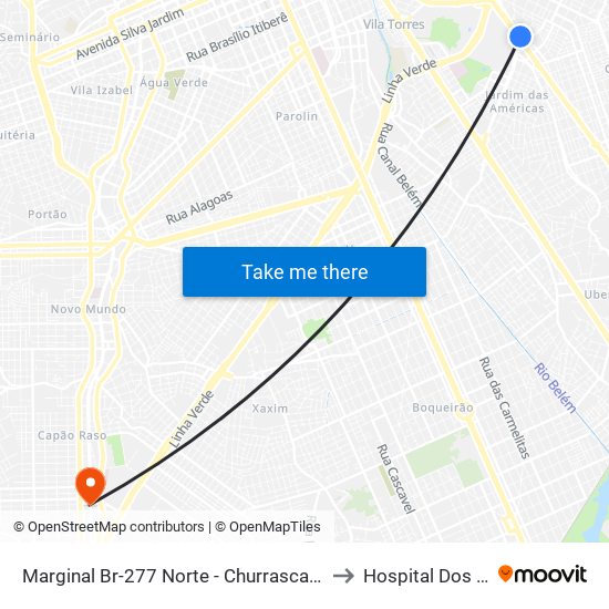 Marginal Br-277 Norte - Churrascaria Marumbi to Hospital Dos Olhos map