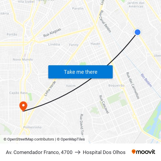 Av. Comendador Franco, 4700 to Hospital Dos Olhos map