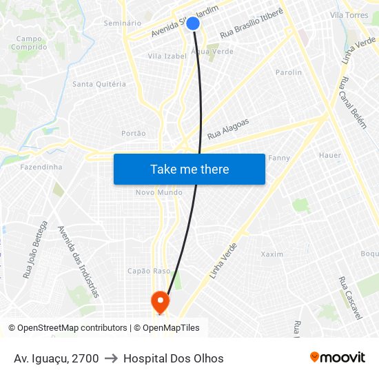 Av. Iguaçu, 2700 to Hospital Dos Olhos map