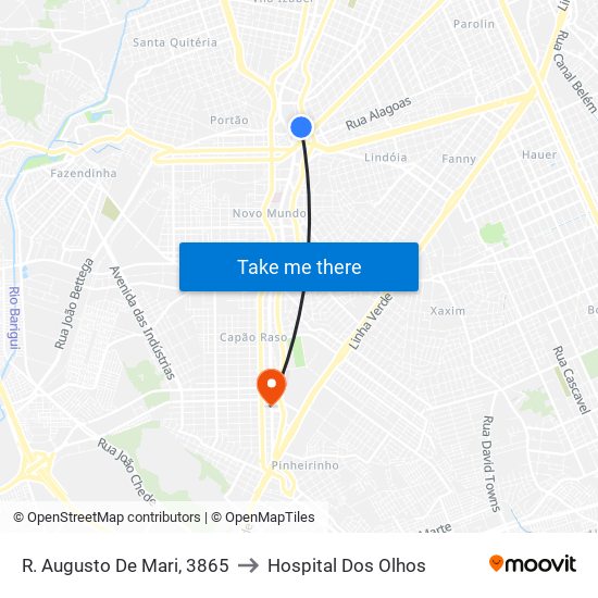 R. Augusto De Mari, 3865 to Hospital Dos Olhos map