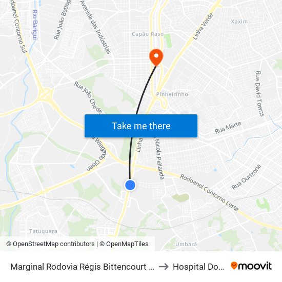 Marginal Rodovia Régis Bittencourt (Br 116) - Ceasa to Hospital Dos Olhos map