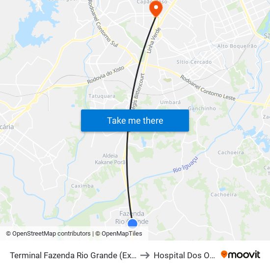 Terminal Fazenda Rio Grande (Externo) to Hospital Dos Olhos map