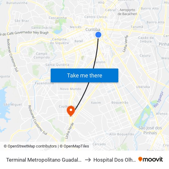 Terminal Metropolitano Guadalupe to Hospital Dos Olhos map