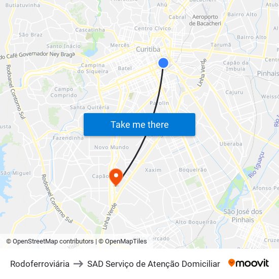Rodoferroviária to SAD Serviço de Atenção Domiciliar map