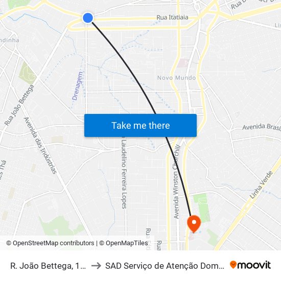 R. João Bettega, 1700 to SAD Serviço de Atenção Domiciliar map
