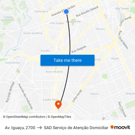 Av. Iguaçu, 2700 to SAD Serviço de Atenção Domiciliar map