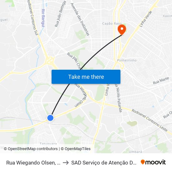 Rua Wiegando Olsen, 11995 to SAD Serviço de Atenção Domiciliar map