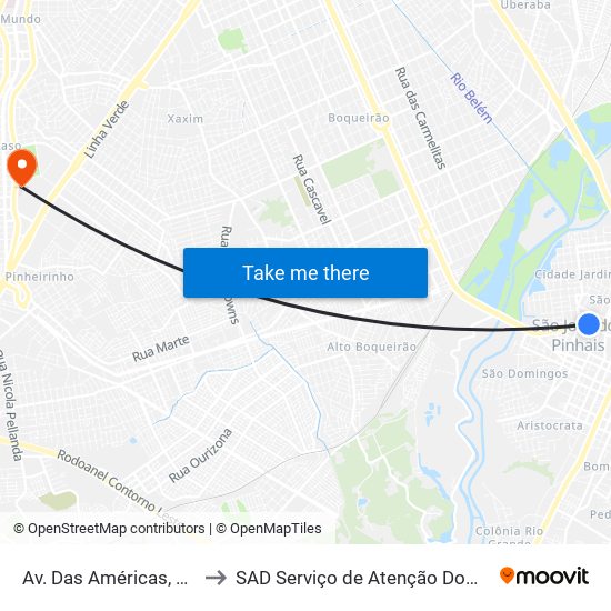 Av. Das Américas, 1111 to SAD Serviço de Atenção Domiciliar map