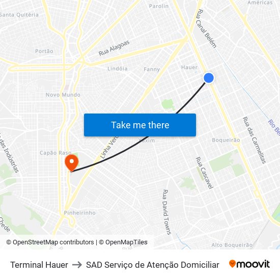 Terminal Hauer to SAD Serviço de Atenção Domiciliar map