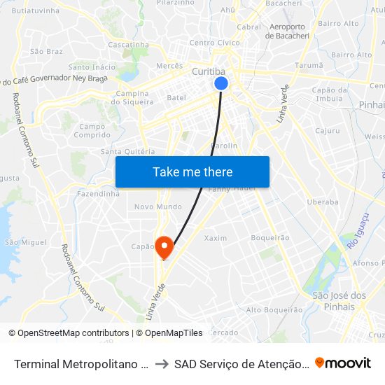Terminal Metropolitano Guadalupe to SAD Serviço de Atenção Domiciliar map