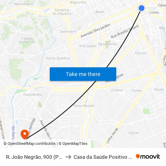 R. João Negrão, 900 (Ponte Preta) to Casa da Saúde Positivo Informática map