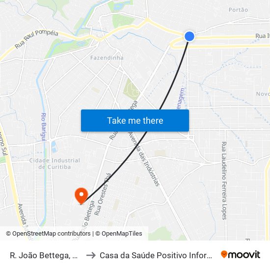 R. João Bettega, 1700 to Casa da Saúde Positivo Informática map