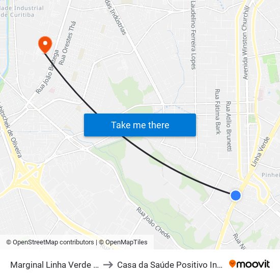Marginal Linha Verde - Avipec to Casa da Saúde Positivo Informática map