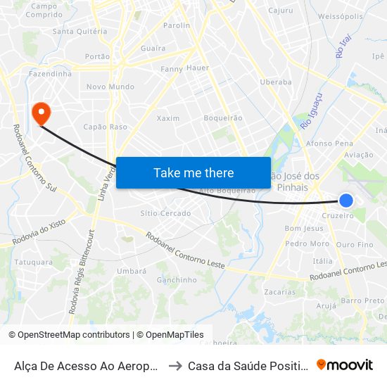 Alça De Acesso Ao Aeroporto Afonso Pena to Casa da Saúde Positivo Informática map