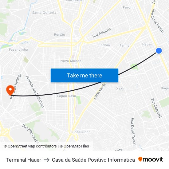Terminal Hauer to Casa da Saúde Positivo Informática map