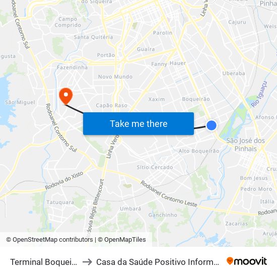 Terminal Boqueirão to Casa da Saúde Positivo Informática map