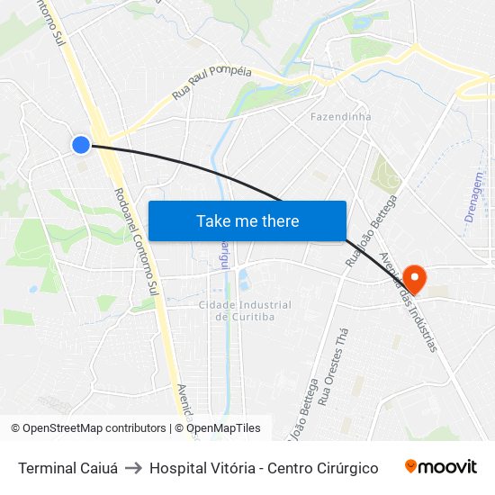 Terminal Caiuá to Hospital Vitória - Centro Cirúrgico map