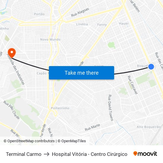 Terminal Carmo to Hospital Vitória - Centro Cirúrgico map