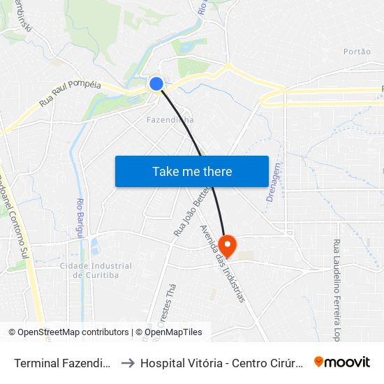 Terminal Fazendinha to Hospital Vitória - Centro Cirúrgico map