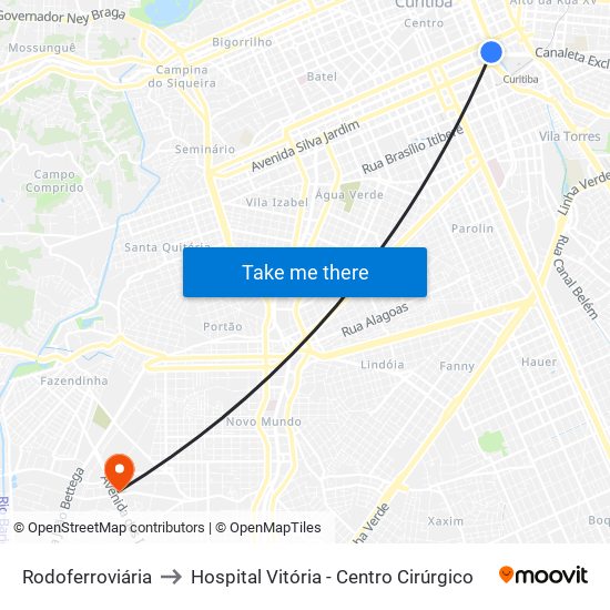 Rodoferroviária to Hospital Vitória - Centro Cirúrgico map