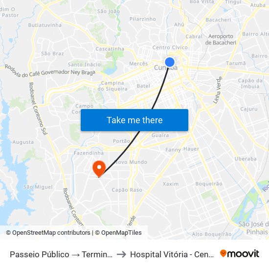 Passeio Público → Terminal Capão Raso to Hospital Vitória - Centro Cirúrgico map