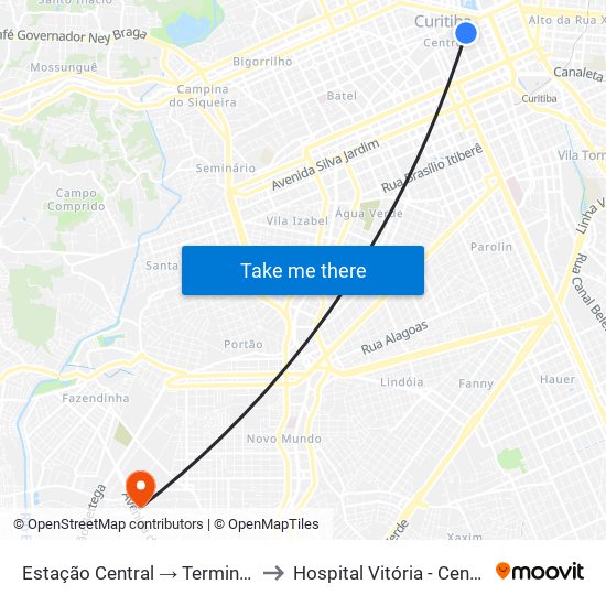 Estação Central → Terminal Capão Raso to Hospital Vitória - Centro Cirúrgico map