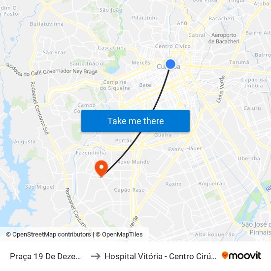 Praça 19 De Dezembro to Hospital Vitória - Centro Cirúrgico map
