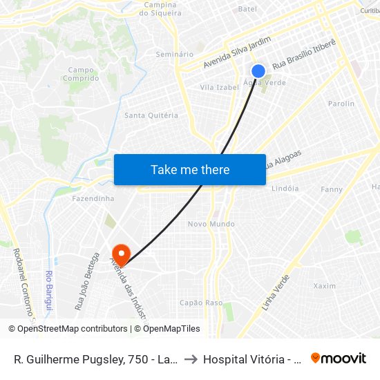 R. Guilherme Pugsley, 750 - Largo Doutor Acir Mullinari to Hospital Vitória - Centro Cirúrgico map