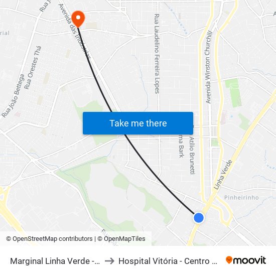 Marginal Linha Verde - Avipec to Hospital Vitória - Centro Cirúrgico map