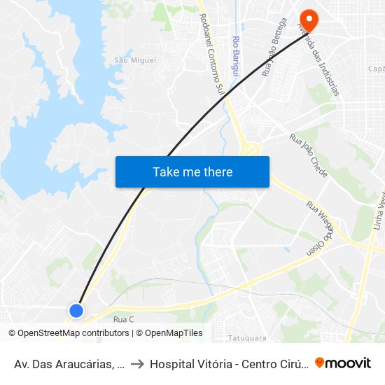 Av. Das Araucárias, 152 to Hospital Vitória - Centro Cirúrgico map