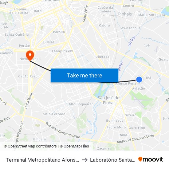 Terminal Metropolitano Afonso Pena to Laboratório Santa Cruz map