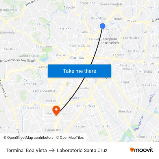 Terminal Boa Vista to Laboratório Santa Cruz map