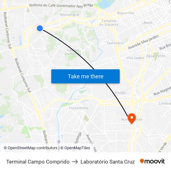 Terminal Campo Comprido to Laboratório Santa Cruz map