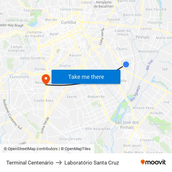 Terminal Centenário to Laboratório Santa Cruz map