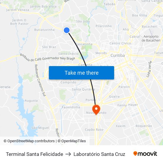 Terminal Santa Felicidade to Laboratório Santa Cruz map