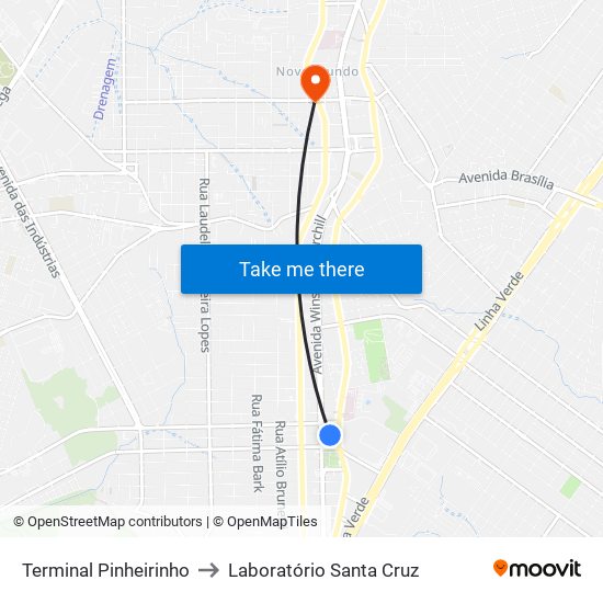 Terminal Pinheirinho to Laboratório Santa Cruz map