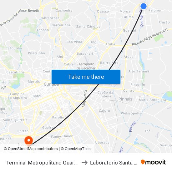 Terminal Metropolitano Guaraituba to Laboratório Santa Cruz map