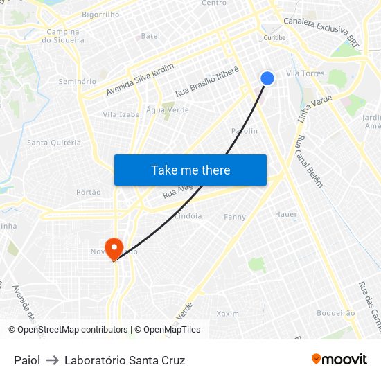 Paiol to Laboratório Santa Cruz map