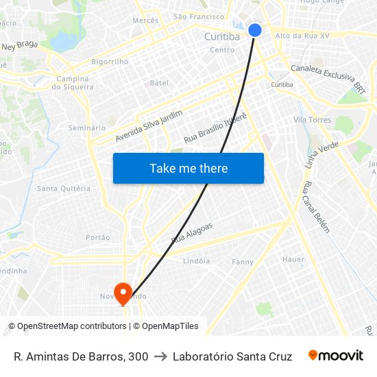 R. Amintas De Barros, 300 to Laboratório Santa Cruz map