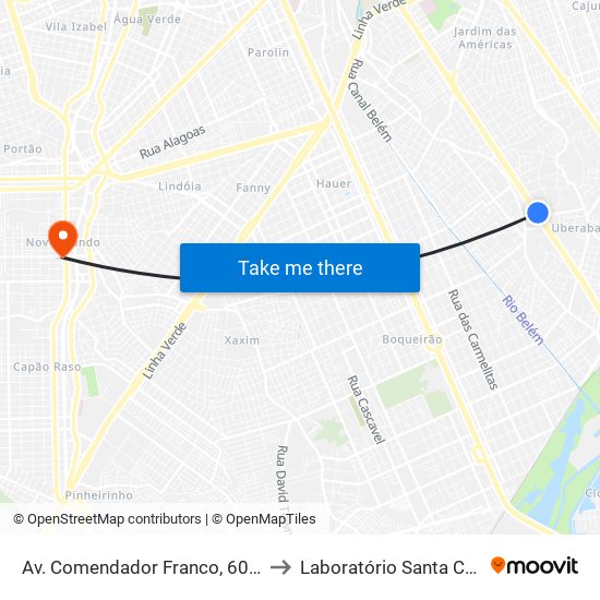 Av. Comendador Franco, 6021 to Laboratório Santa Cruz map