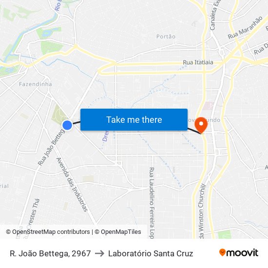 R. João Bettega, 2967 to Laboratório Santa Cruz map