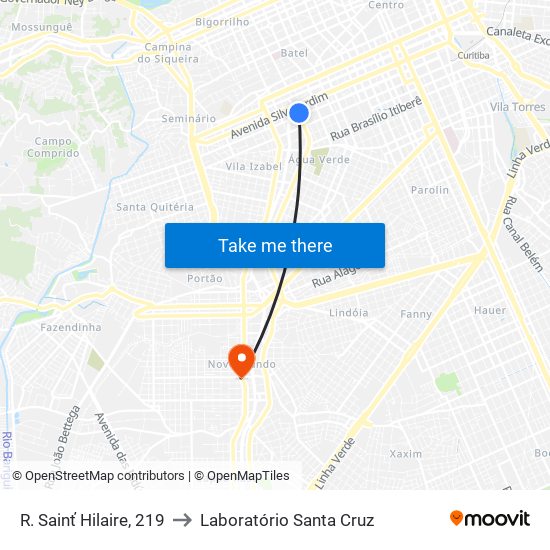 R. Sainť Hilaire, 219 to Laboratório Santa Cruz map