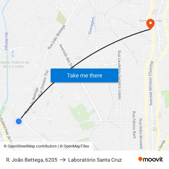 R. João Bettega, 6205 to Laboratório Santa Cruz map