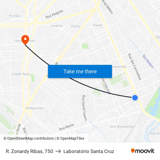 R. Zonardy Ribas, 750 to Laboratório Santa Cruz map