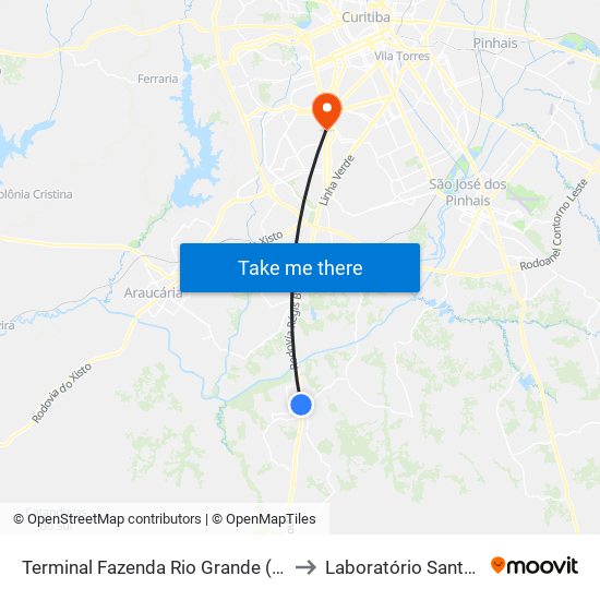 Terminal Fazenda Rio Grande (Externo) to Laboratório Santa Cruz map