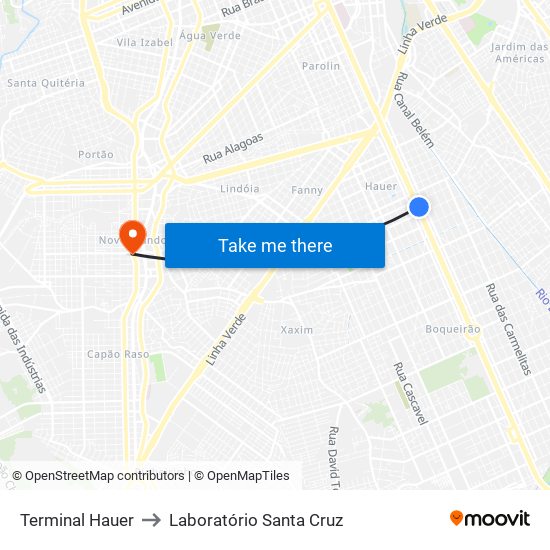 Terminal Hauer to Laboratório Santa Cruz map