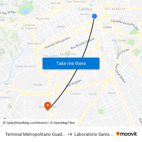 Terminal Metropolitano Guadalupe to Laboratório Santa Cruz map