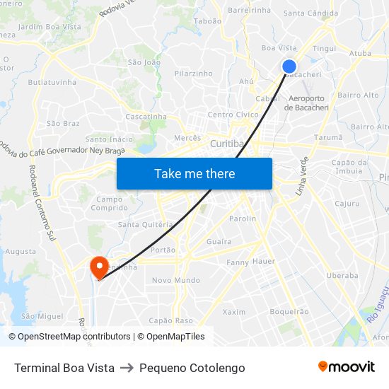 Terminal Boa Vista to Pequeno Cotolengo map