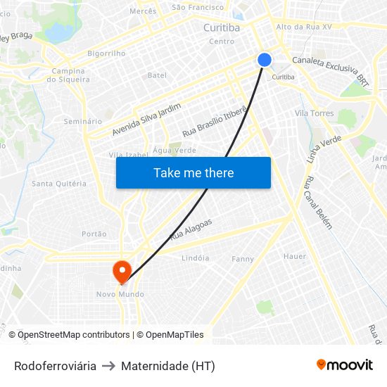 Rodoferroviária to Maternidade (HT) map