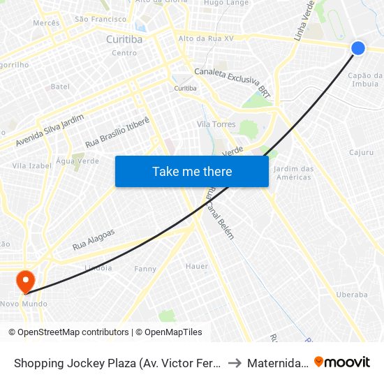 Shopping Jockey Plaza (Av. Victor Ferreira Do Amaral, 2694) to Maternidade (HT) map